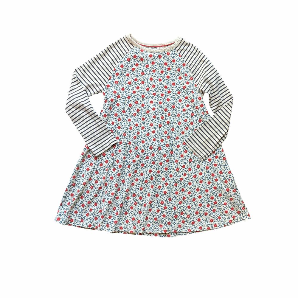 Mini Boden Flower + Stripe Long Sleeve Dress 7-8